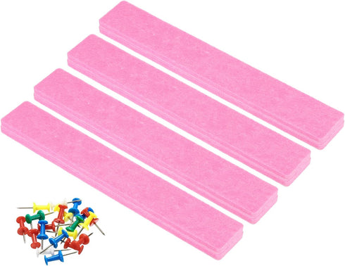 PATIKIL Felt Bulletin Board Bar Strip, 8 Pack Self Adhesive Wall Pin Bulletin Board with Push Pins for Photos Memos Home Office Decor, Pink...