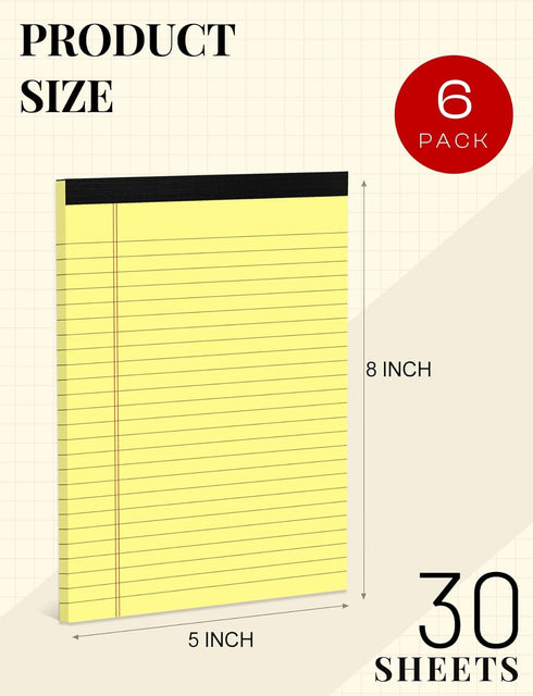 Yellow Note Pads 5x8 Small Legal Pads College Ruled Notepad for Office 6 Pack Yellow Writing Pads 5x8 Narrow Ruled Paper Pads 25 Lines 80 GSM Pape...