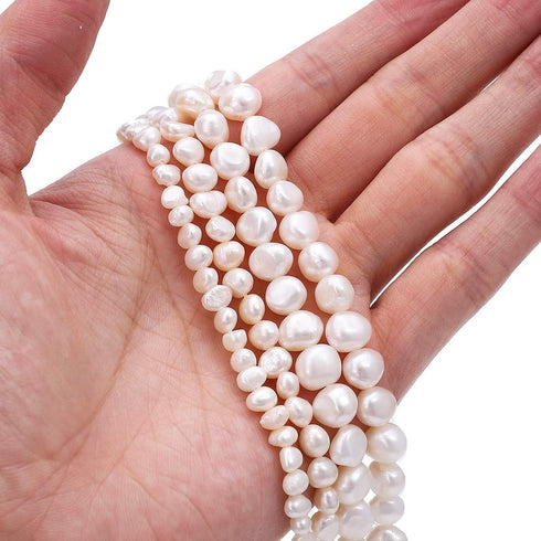 Natural Pearl Beads Side Hole 8-9mm White Freshwater Cultured Loose Gemstone Beads for DIY Jewelry Making 13.8''/Strand...