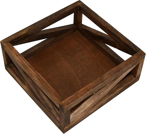 OwlGift Rustic Brown Flat Napkin Holder Solid Wood for Kitchen Table and Countertops, Christmas Napkin Holder Farmhouse Style and Décor for House,...