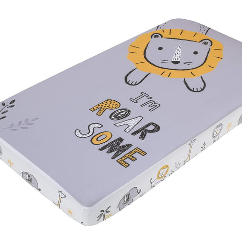 Little Love By Nojo Roarsome Lion, Grey, Yellow, White "I'M Roar Some" Photo Op Fitted Crib Sheet, Yellow, Grey, White, Charcoal...