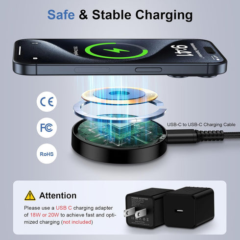 2 Pack iPhone 15 Charging Pad 15W Magnetic Wireless Charger for iPhone 15 Pro Max Plus 14 13 12 11 SE,Google Pixel 8 7,Samsung Galaxy S24 S23 Ultr...