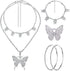 Bonuci 4 Pcs Butterfly Jewelry Set Butterfly Pendant Necklace Hoop Earrings Bracelet Ring Necklace Set for Women(Silver)...
