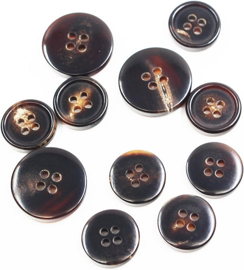 11 Pieces Genuine Natural Horn Blazer & Suits Button Set - for Blazer, Sport Coat, Uniform, Jacket (Dark Brown 1#) 15MM 20MM...