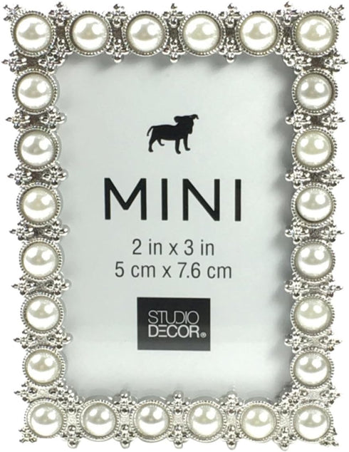 Studio Decor Silver Tone Imitation Pearl Metal Mini Picture Frame, 2 X 3 (Standard Version)...