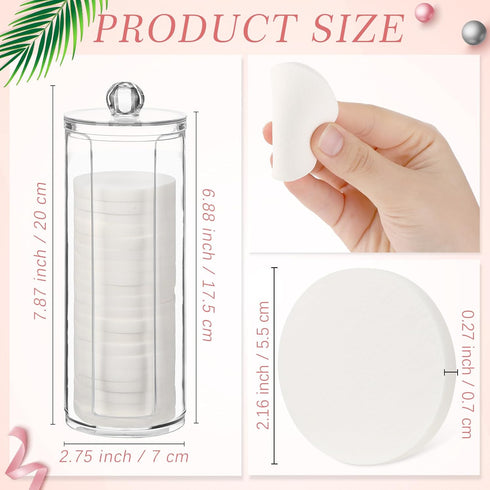 20 Pcs White Makeup Sponge with Acrylic Container Round Powder Puff Cosmetic Sponge Round Foam Pad Beauty Makeup Foundation Powder Blender for Wet...