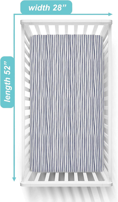 American Baby Company 100% Natural Cotton Fitted Crib Sheet 52" x 28" - Soft, Breathable, Hypoallergenic & Gentle Toddler Bed Sheet, Navy Fun Stri...