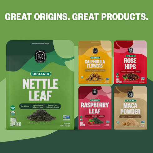 FGO Organic Nettle Leaf Loose Tea, Cut and Sifted, Caffeine Free, 4oz Resealable Bag, Packaging May Vary (Pack of 1)...