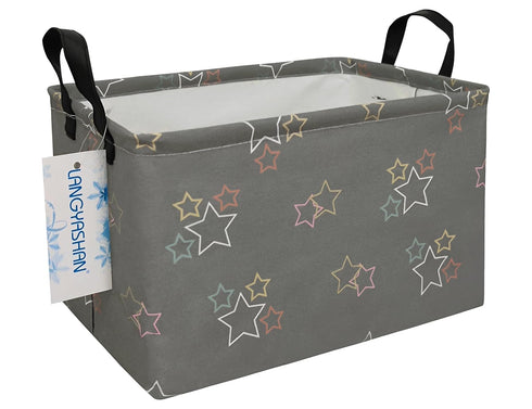 LANGYASHAN Rectangular Storage Bin Collapse Canvas Fabric Cartoon Storage Basket with Handles for Organizing Home Kitchen Boys and Girls Toys Offi...