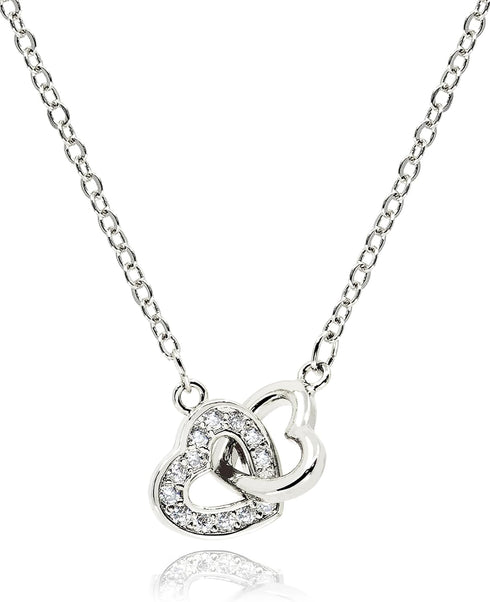 Dainty Double Heart Necklace for Women Gilrs • 14K Gold Plated Mom and Daughter Necklaces • Linked Two Heart Pendant Non Tarnish Choker Jewelry [H...