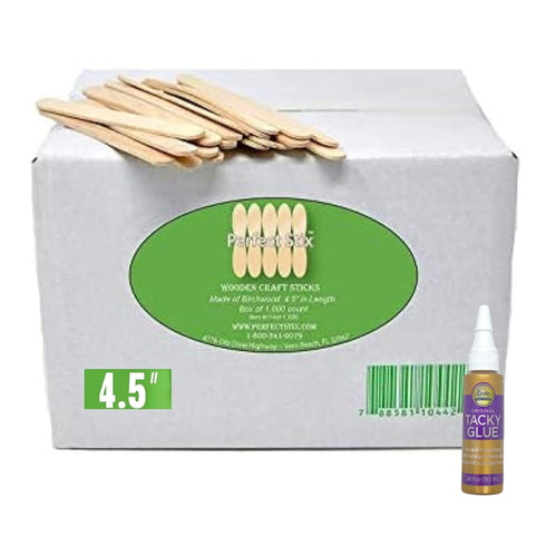 Perfect Stix 4.5" Craft Sticks With Bonus Tacky Glue - Box of 1000 Sticks and .66 oz Aleene's Tacky Glue...