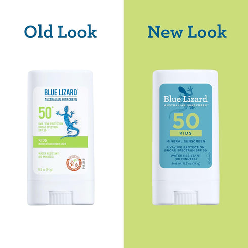 BLUE LIZARD Mineral Sunscreen Stick with Zinc Oxide SPF 50+ Water Resistant UVA/UVB Protection Easy to Apply Fragrance Free, Kids, Unscented, 0.5 ...