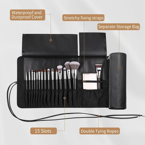 MSQ Makeup Brush Bag Travel Makeup Brush Case Makeup Brush Holder Organizer Cosmetic Bag Portable Roll Up Brush Storage Bag for Makeup Brushes and...