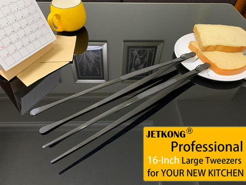 JETKONG 2 Pcs 16-Inch Heavy Duty Plating Tongs, Extra-Long Kitchen Fine Tongs Large Stainless Steel Cooking Forceps (Black)...
