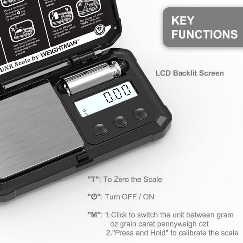 WEIGHTMAN Gram Scale, 200/0.01g Black Scale, Scales Digital Weight Grams with 50G Calibration Weight, Digital Pocket Scale Gram and OZ, Small Digi...