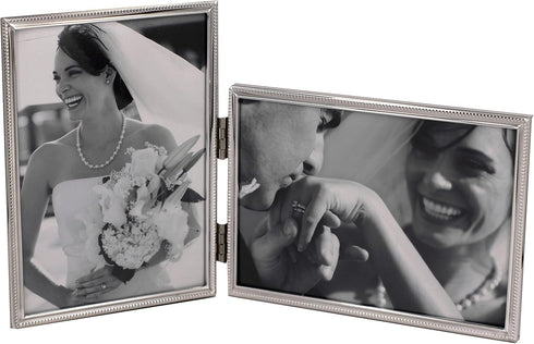 Concise Hinged Double Picture Frame, Silver Plated,Vertical +Horizontal Standing,5 by 7 Inch,Best For Home Or Office Table Decor (silver) …...