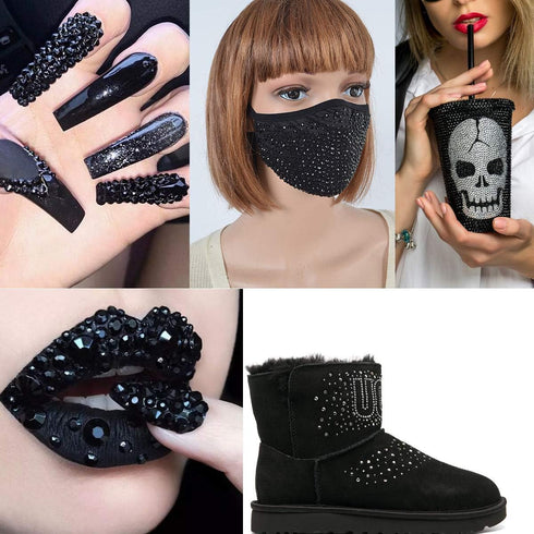 Yantuo Black Rhinestones Flat Back ss16 1440 pcs, 4mm Round Non Hotfix Jet Rhinestone,Bling Diamond Cut Stone Gems for Shoes,Bag,Nail Art, DIY Cra...