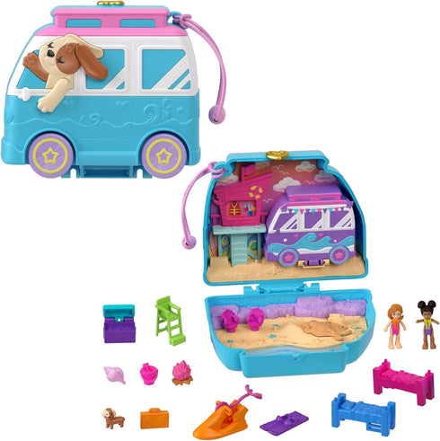 Polly Pocket Dolls & Playset, Seaside Puppy Ride Compact with 11 Accessories, Travel Toy with Fidget Exterior...