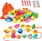 Montessori Educational Wooden Lacing Beads Toys for Toddler 3 4 5 Year Old, Farm Animals Fruits Vegetables Threading Toys Preschool Stringing Fine...