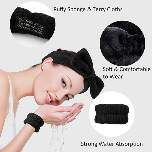 Skincare Spa Headband, Skincare Sponge Headbands for Washing Face, Puffy Make up Headbands with Fluffy Wristbands Set for Women Girls, Soft Terry ...