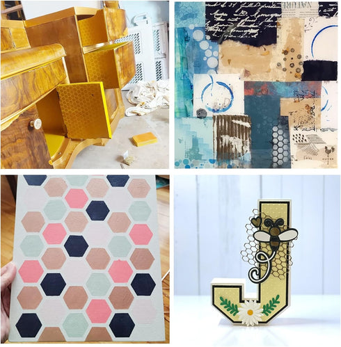 10Pcs Honeycomb Stencils for Painting, Large Small Honeycomb Hexagon Stencil Drawing Template Bee Stencils for Painting on Wood Cookies Wall Canva...