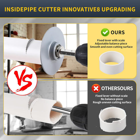 Inside Pipe Cutter for PVC Pipe Cutter Tool, PVC Cutter Tool with 3.15" Scale Adjustable Depth Gauge, 5Pcs Saw Blades and Hex Shank (Silver)...