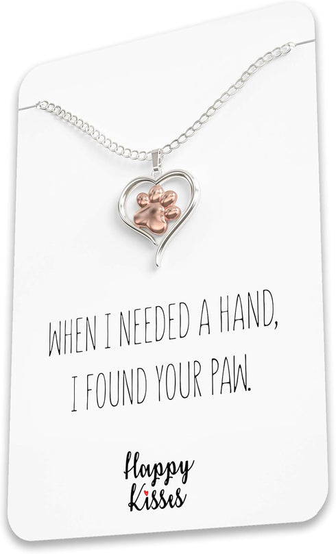 Dog Paw Necklace – Heart Shaped Paw Pendant for Women – Cute Dog Lover Charm with Message Card...