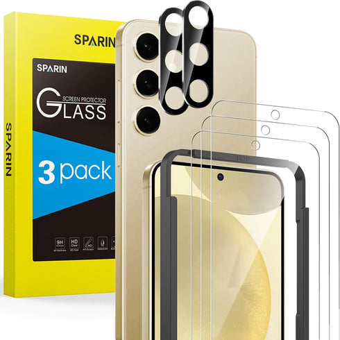 SPARIN 3+2 Pack Screen Protector for Samsung Galaxy S24 5G 6.2 Inch, 9H Tempered Glass Camera Lens Protector with Alignment Frame, Fingerprint Unl...