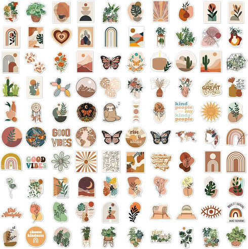 200 PCS Aesthetic Boho Stickers, Cute Vinyl Waterproof Stickers for Water Bottles Laptop Phone Journaling Scrapbook Junk Journal, Small Business S...