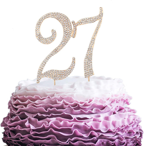 27 Years Birthday Cake Topper - New Best Crystal Rhinestone 27th Wedding Anniversary Or 27 Years Old Cake Topper Party Decoration Gold...