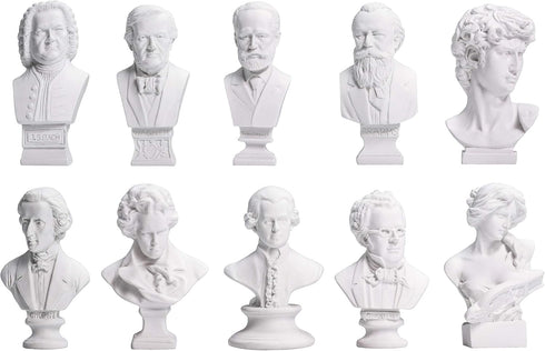 Waldosia Great Composers Bust Statuette Set w/Artemis and Michelangelo's David Figurines...