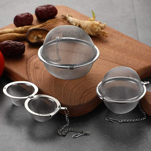 Mayata 3pcs Stainless steel fine mesh seasoning ball kitchen soup spice stew filter kitchen tool metal tea bag tea ball (3pcs Round Shape),Silver,...