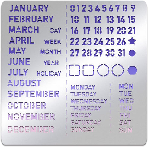BENECREAT Month Metal Journal Stencil, Calendar Stainless Steel Stencil Template for Notebook Diary Scrapbook, DIY Drawing, Wood Burning, Engravin...