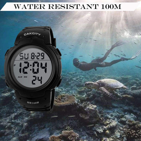 CakCity Digital Sport Watches for Men Waterproof 100M Wrist Watches with Alarm Stopwatch LED Large Display Black - Upgraded Version...