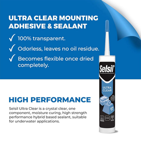 SELSIL Ultra Crystal Clear Mounting Adhesive & Sealant - Indoor & Outdoor Adhesive Tough & Flexible Construction Adhesive, 100% Transparent Bondin...