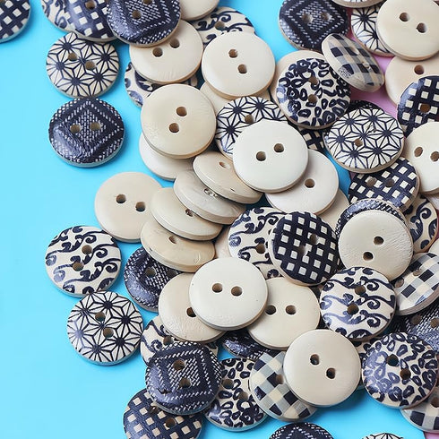 200Pcs Black & White Plaid Wooden Buttons Versatile 1.5 cm Sew-On Accessories for DIY Fashion & Crafts...