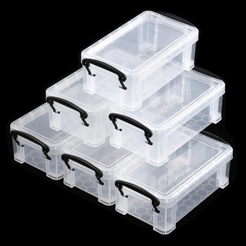 6 Pcs Mini Plastic Boxes, 5.5'' x 3'' x 1.8'' Small Clear Storage Containers with Locking Lids, Clear Plastic Organizers for Crafts, Stationery, J...