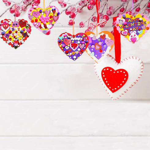 MLOLM 24 Sets Valentines Hearts Foam Craft Kits DIY Heart Ornaments Valentine Craft Kits with Foam Hearts Stickers Glitter Pom-Poms for Valentine ...