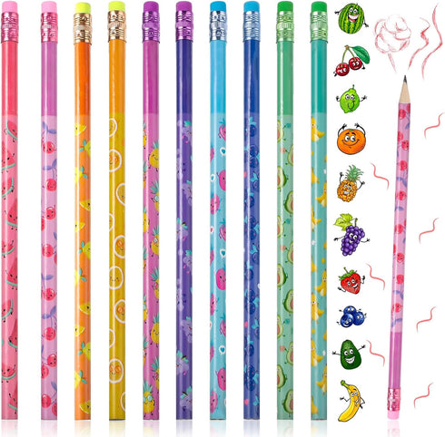 Outus 40 Pieces Scented Pencils with Eraser HB Pencils Graphite Pencil Cylinder Wood Pencils with Fruit Elements School Stationery Party Reward Su...
