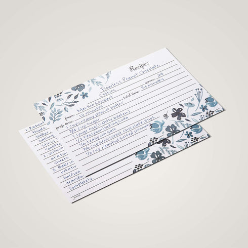 Jot & Mark Floral Recipe Cards 4x6 | Double Sided Thick Cardstock, 50 Count (Indigo Floral)...