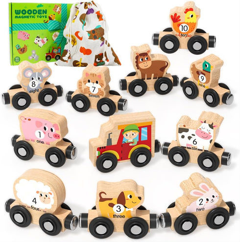 Montessori Toys for Toddlers, 11PCS Wooden Train Set, Toddler Toys for Preschool Learning Activities for Kids, Birthday Gift for Boys and Girls...