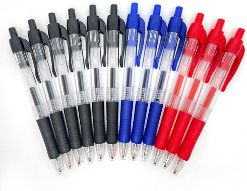PENS bulk pack of 12 ink pens, Retractable ballpoint pens Medium point 0.5 mm, 6 black pens & 3 Blue pens 3 red pens &combo pack...