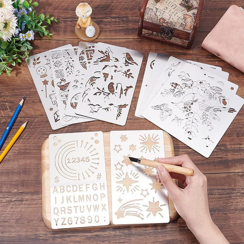 FINGERINSPIRE 4 Pcs Irregular Elements Metal Journal Stencil Metal Painting Template Stainless Steel Multifunctional Planner Metal Stencils Templa...