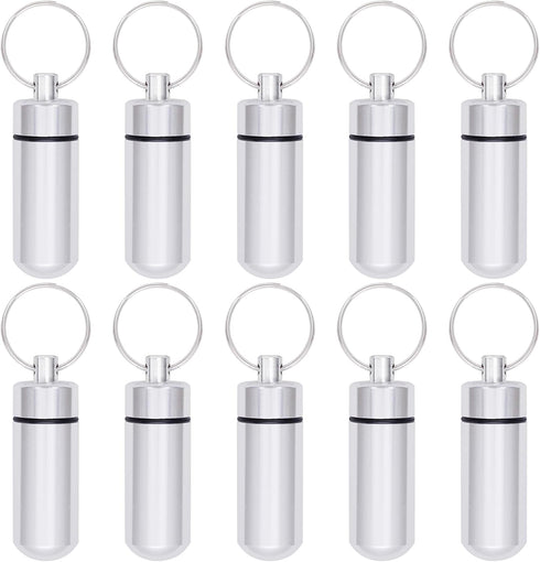 10 Pcs Portable Pill Case, Bantoye Waterproof Aluminum Pill Holders Storage Drug Container with Keychain for Outdoor Camping Traveling, Silver......