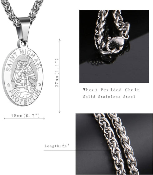 P. BLAKE Oval Saint Christopher/Michael/Joseph/Jude/Virgin Mary/Joseph/Francis/Patrick/Anthony/Benedict/Thomas Necklace for Men Women, Stainless S...
