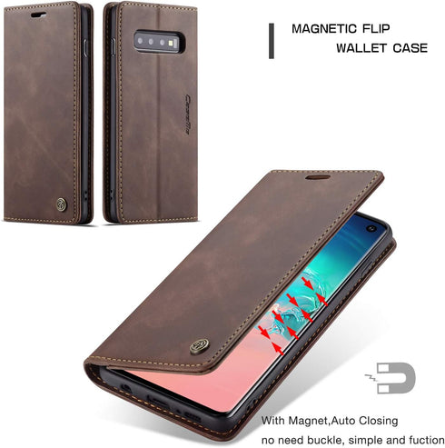 Samsung Galaxy S10 Wallet Case, Magnetic Stand Leather Flip Protective Case with ID & Credit Card Slots Holder Case Wallet for Galaxy S10(Coffee)...