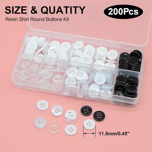 200Pcs Resin Buttons Children's Sweater Shirt Sewing Buttons, 11.5mm Transparent Round 4-Hole Buttons Decorative Button Accessories with Storage B...