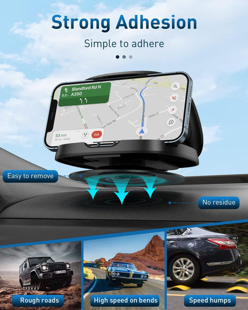 Phone Mount for Car, 360° Rotatable Dashboard Horizontal & Vertical Viewing Cell Phone Holder, Washable Reusable Car Phone Mount, for iPhone Samsu...