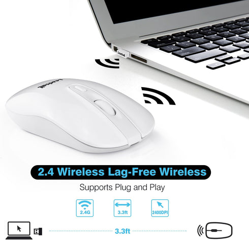 LeadsaiL Rechargeable Wireless Computer Mouse, 2.4G Portable Slim Cordless Mouse Less Noise for Laptop Optical Mouse with 5 Adjustable DPI Levels ...