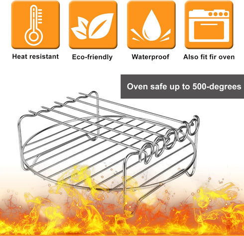 Air Fryer Rack for Air Fryer Oven, Set of 2 Multi-purpose Air Fryer Accessories Metal Double Layer Wire Rack with Skewer for Ninja, Power XL, Coso...